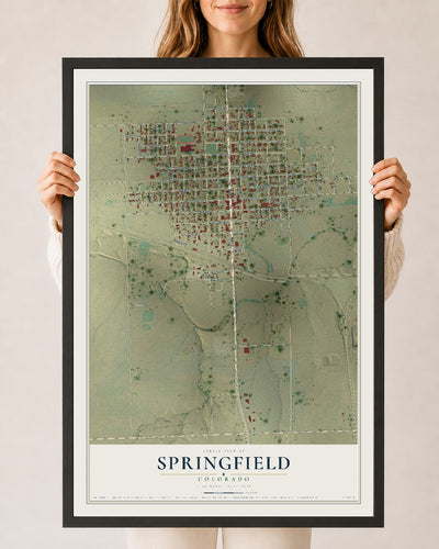 Map of Springfield, Colorado, 24 x 36 inch print in a black wood frame
