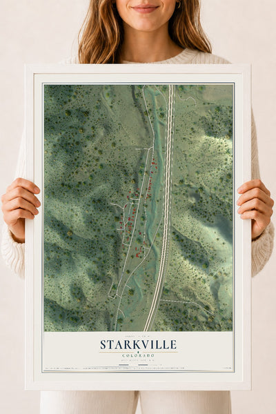 Map of Starkville, Colorado, 18 x 24 inch print in a white wood frame