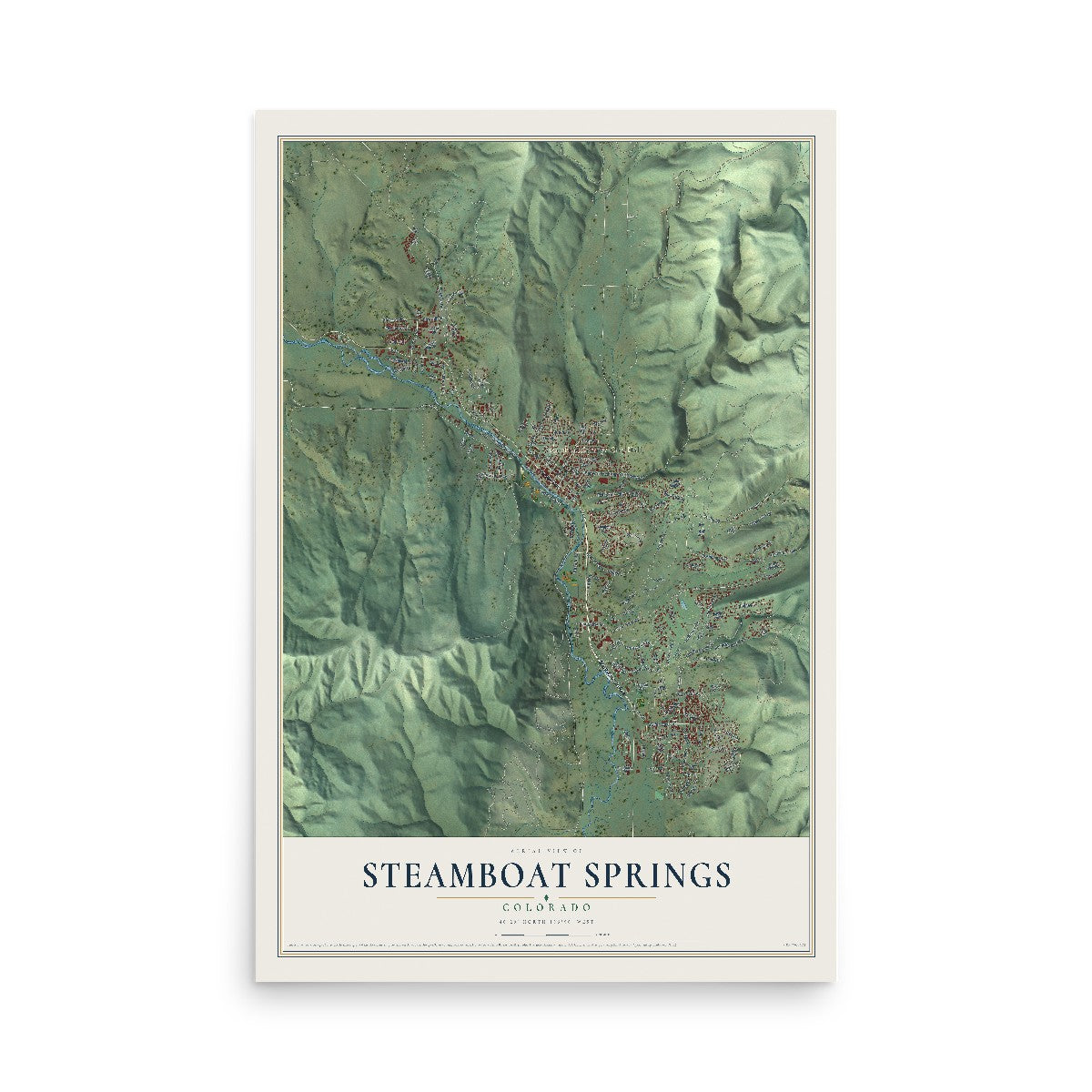 Map of Steamboat Springs, Colorado, 12 x 18 inch unframed archival matte print