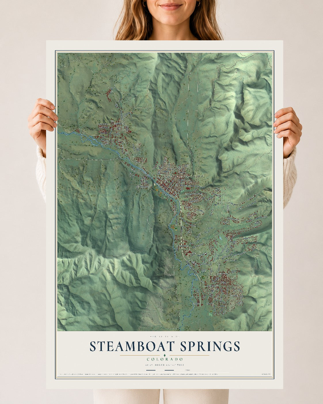 Map of Steamboat Springs, Colorado, 24 x 36 inch unframed archival matte print