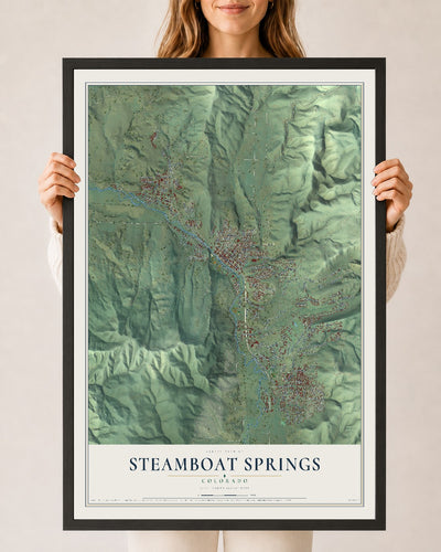 Map of Steamboat Springs, Colorado, 24 x 36 inch print in a black wood frame