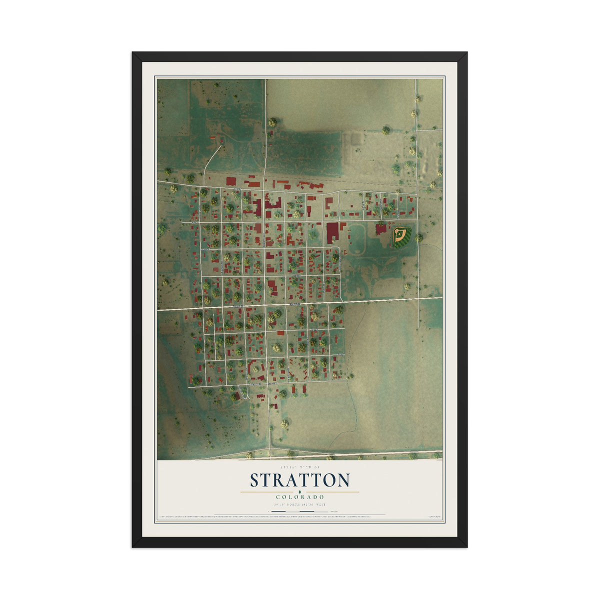 Map of Stratton, Colorado, 12 x 18 inch print in a black wood frame