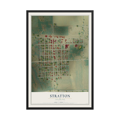 Map of Stratton, Colorado, 12 x 18 inch print in a black wood frame