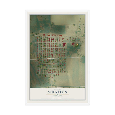 Map of Stratton, Colorado, 12 x 18 inch print in a white wood frame