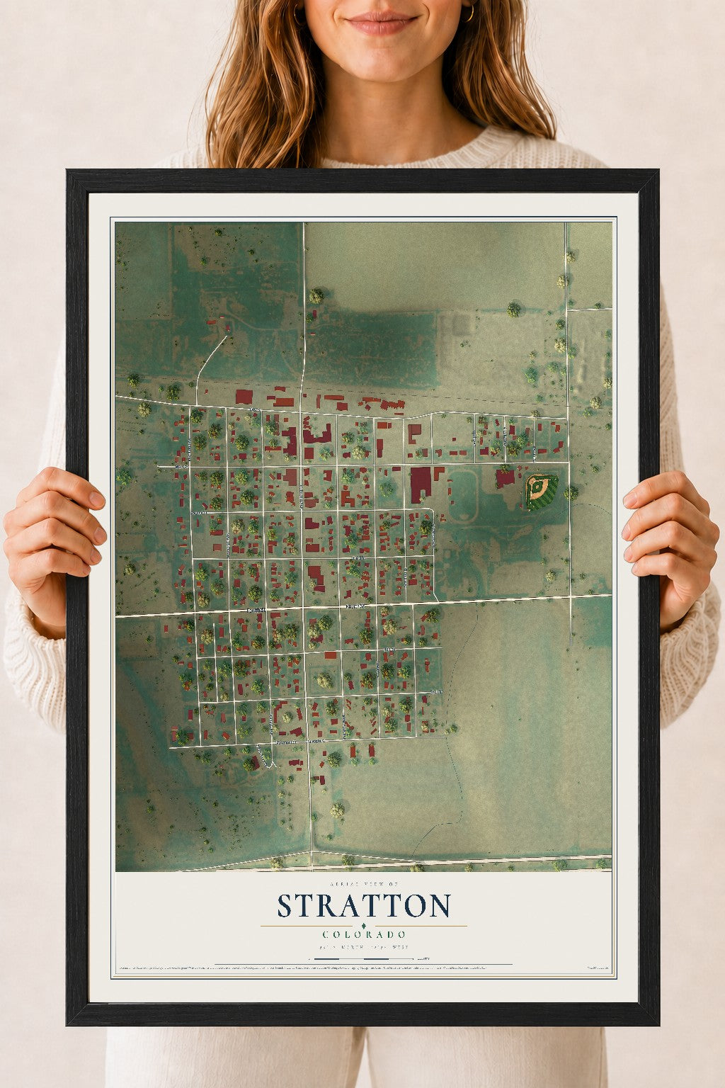 Map of Stratton, Colorado, 18 x 24 inch print in a black wood frame
