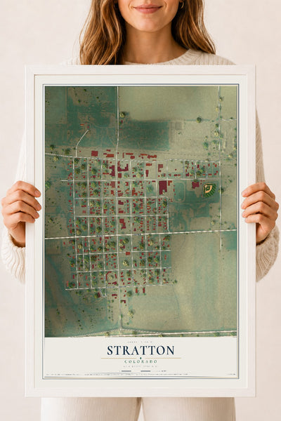 Map of Stratton, Colorado, 18 x 24 inch print in a white wood frame