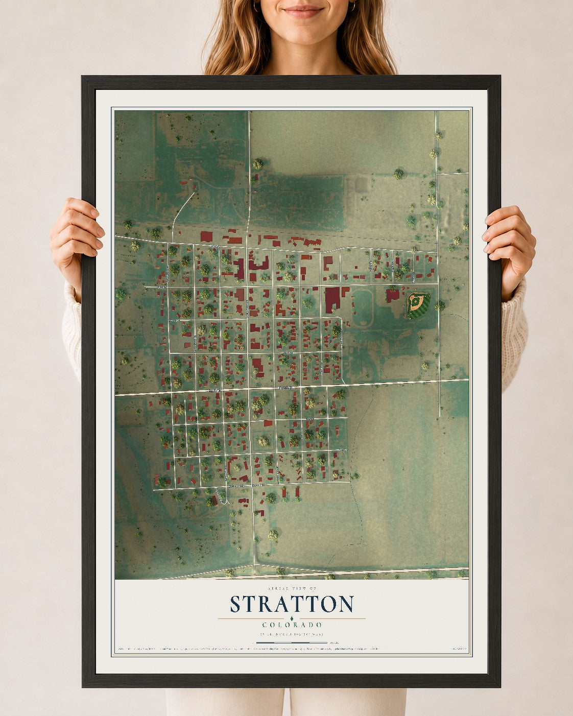 Map of Stratton, Colorado, 24 x 36 inch print in a black wood frame