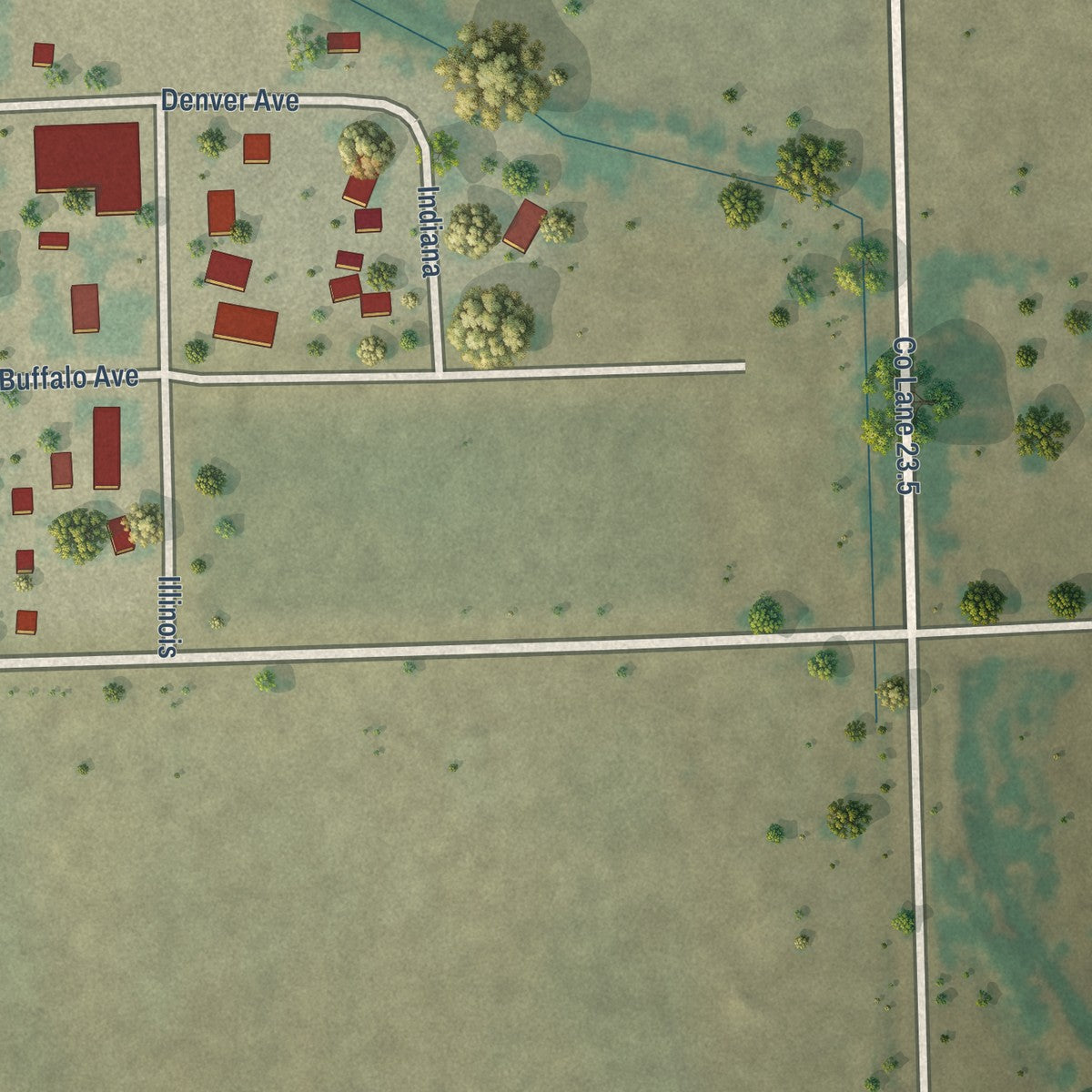 Second close-up of the map of Sugar City, Colorado print showing more streets and buildings