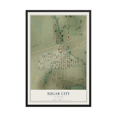 Map of Sugar City, Colorado, 12 x 18 inch print in a black wood frame