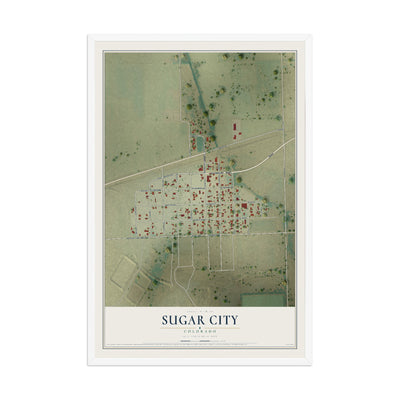 Map of Sugar City, Colorado, 12 x 18 inch print in a white wood frame