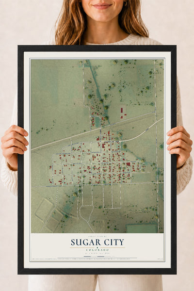 Map of Sugar City, Colorado, 18 x 24 inch print in a black wood frame