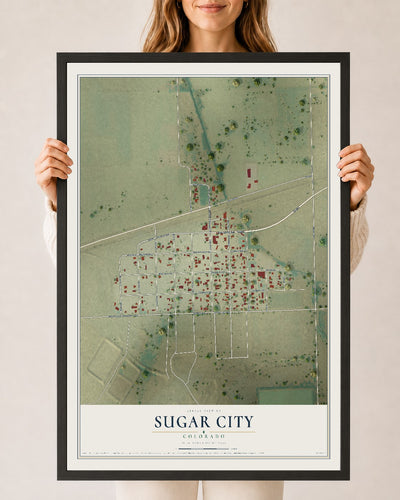Map of Sugar City, Colorado, 24 x 36 inch print in a black wood frame