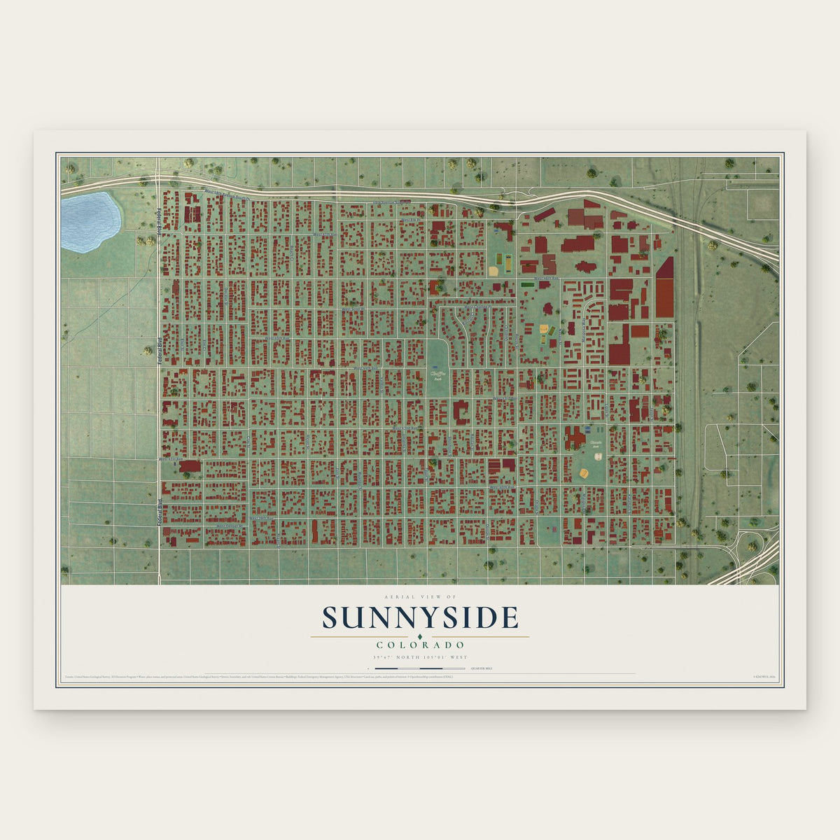 Sunnyside, Colorado map print, the full design