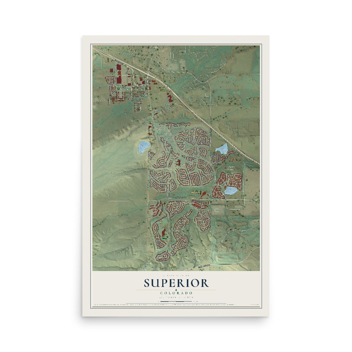 Map of Superior, Colorado, 12 x 18 inch unframed archival matte print
