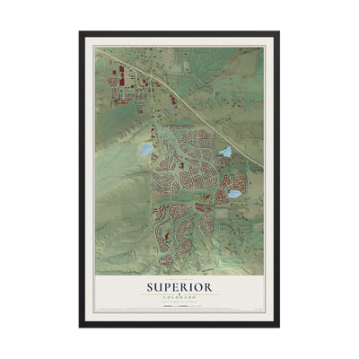 Map of Superior, Colorado, 12 x 18 inch print in a black wood frame