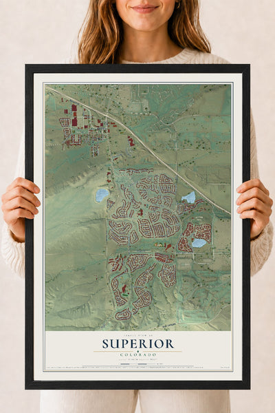 Map of Superior, Colorado, 18 x 24 inch print in a black wood frame