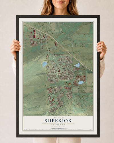 Map of Superior, Colorado, 24 x 36 inch print in a black wood frame