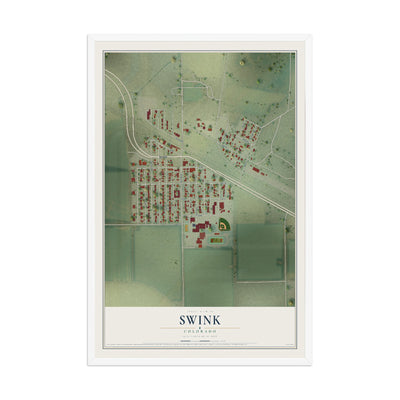 Map of Swink, Colorado, 12 x 18 inch print in a white wood frame