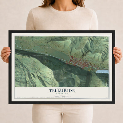 Map of Telluride, Colorado, 12 x 18 inch print in a black wood frame