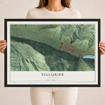 Map of Telluride, Colorado, 18 x 24 inch print in a black wood frame