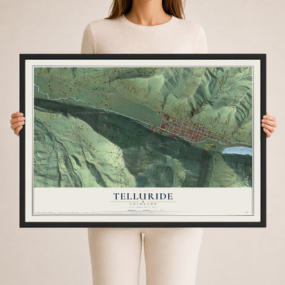 Map of Telluride, Colorado, 24 x 36 inch print in a black wood frame