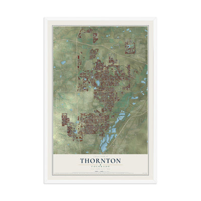 Map of Thornton, Colorado, 12 x 18 inch print in a white wood frame