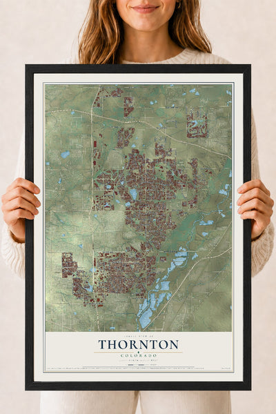 Map of Thornton, Colorado, 18 x 24 inch print in a black wood frame