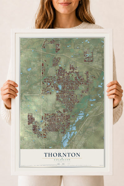Map of Thornton, Colorado, 18 x 24 inch print in a white wood frame