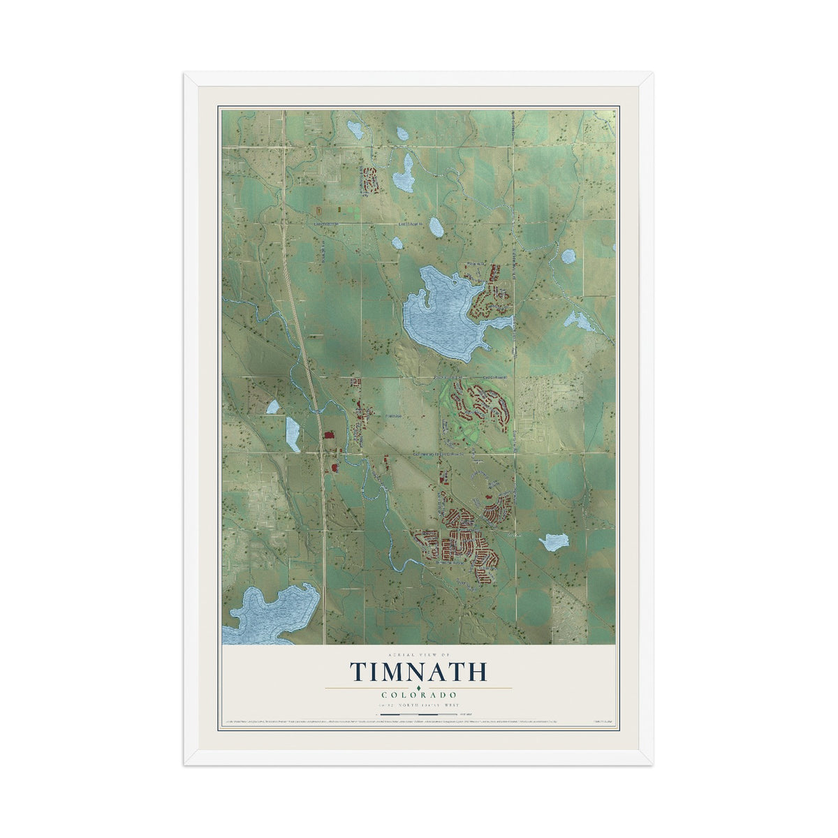Map of Timnath, Colorado, 12 x 18 inch print in a white wood frame
