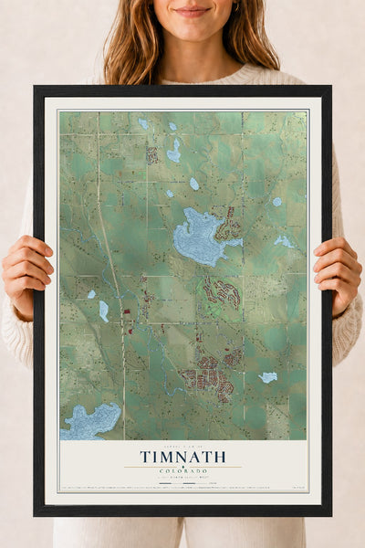 Map of Timnath, Colorado, 18 x 24 inch print in a black wood frame