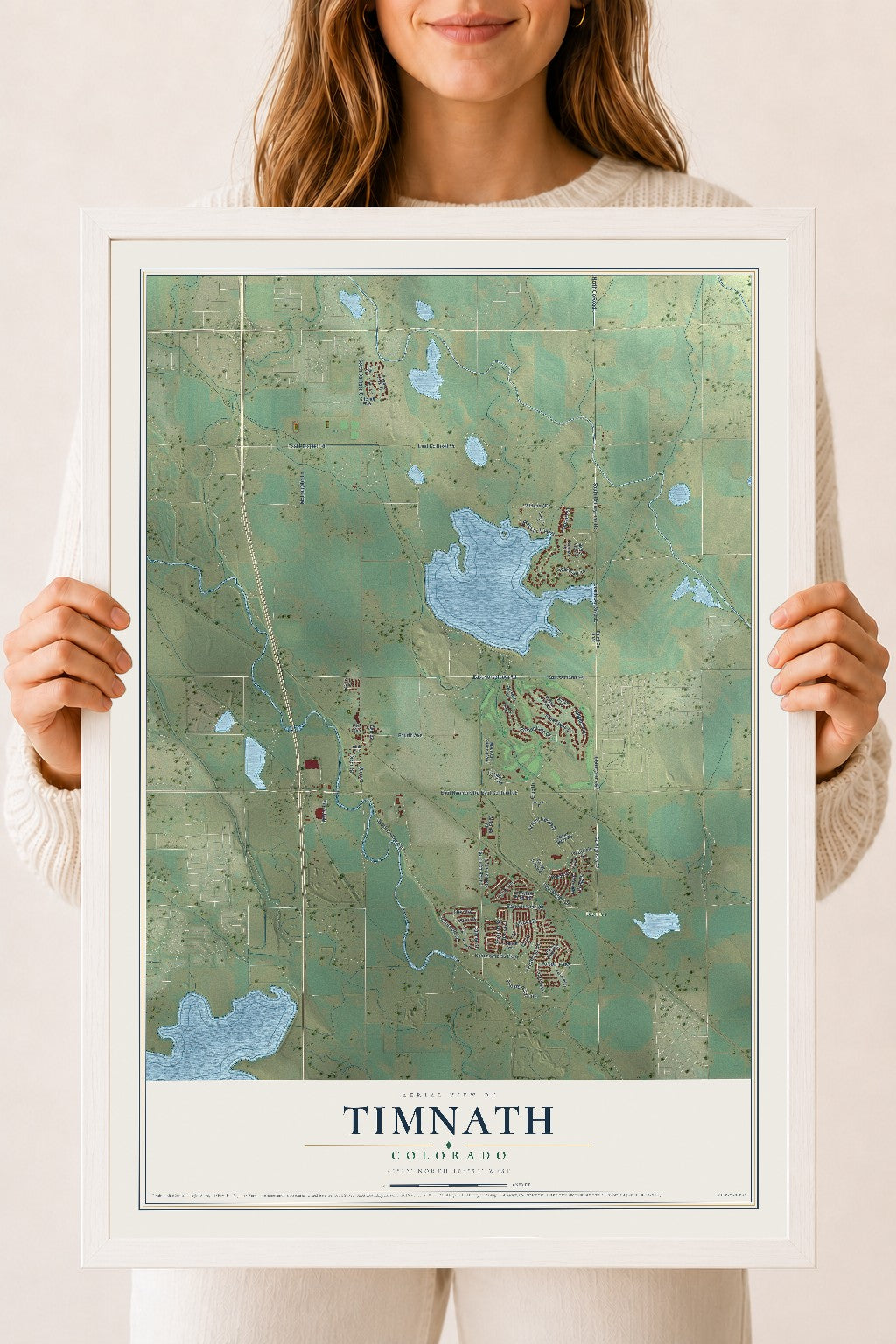 Map of Timnath, Colorado, 18 x 24 inch print in a white wood frame