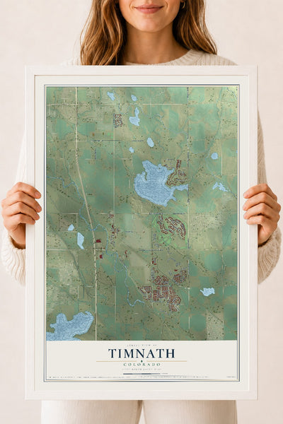 Map of Timnath, Colorado, 18 x 24 inch print in a white wood frame