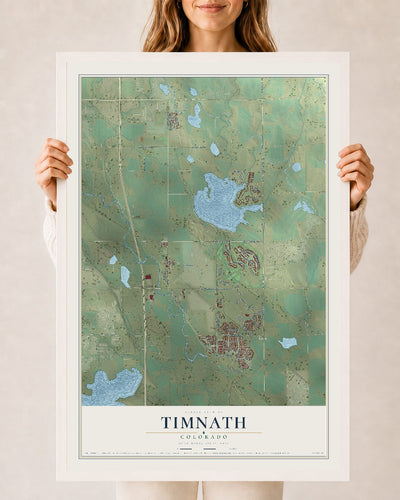 Map of Timnath, Colorado, 24 x 36 inch print in a white wood frame