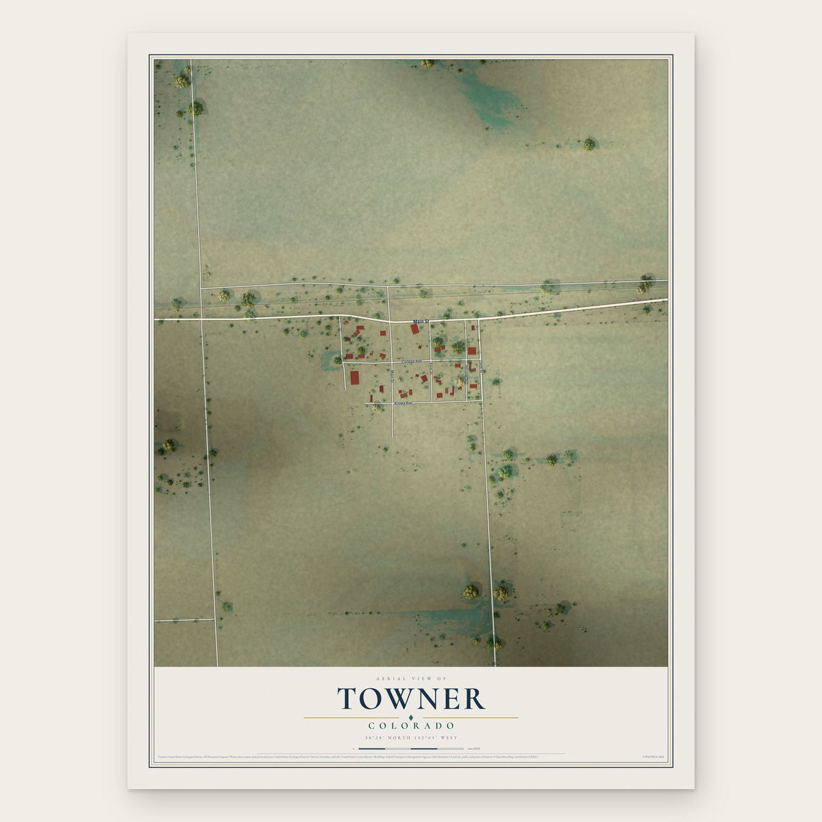 Towner, Colorado map print, the full design