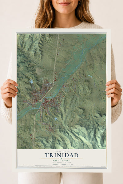 Map of Trinidad, Colorado, 18 x 24 inch unframed archival matte print