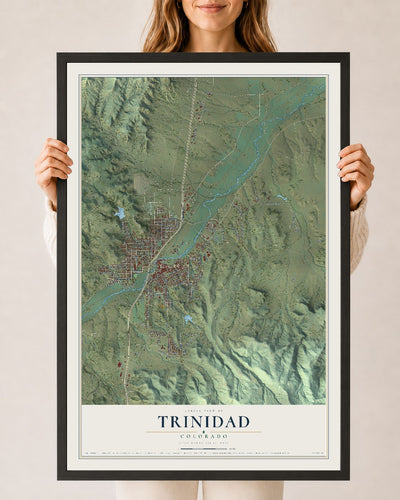Map of Trinidad, Colorado, 24 x 36 inch print in a black wood frame