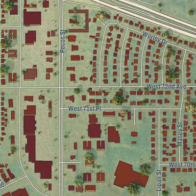 Close-up of the map of Twin Lakes, Colorado print showing street and building detail