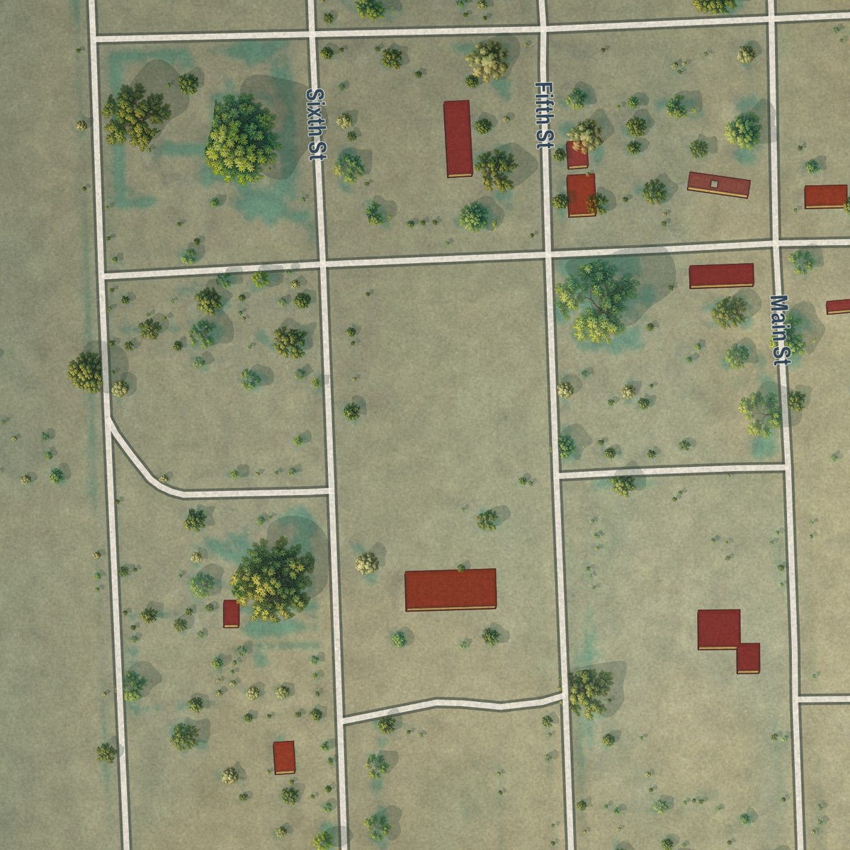 Close-up of the map of Two Buttes, Colorado print showing street and building detail
