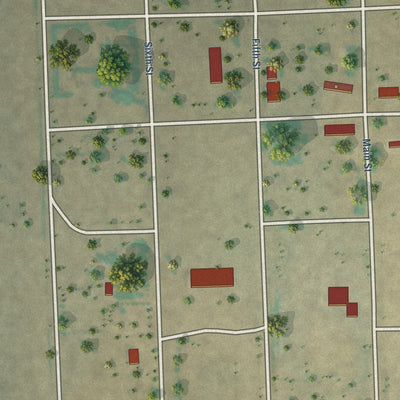 Close-up of the map of Two Buttes, Colorado print showing street and building detail