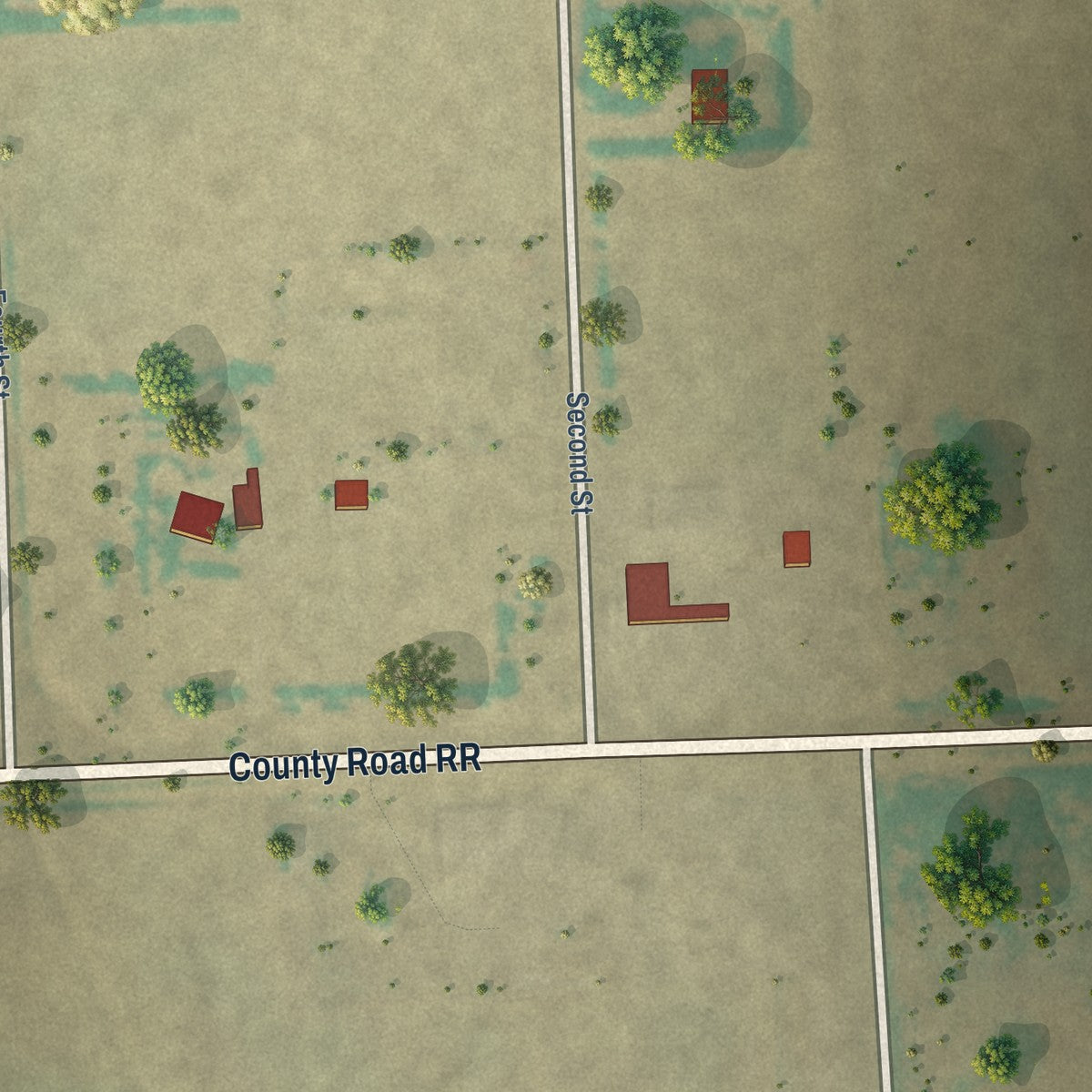 Second close-up of the map of Two Buttes, Colorado print showing more streets and buildings