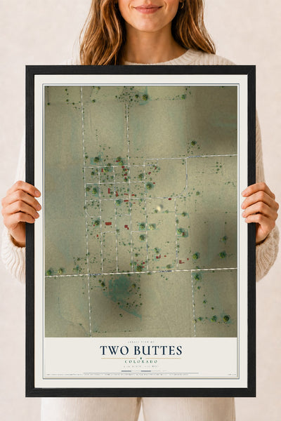 Map of Two Buttes, Colorado, 18 x 24 inch print in a black wood frame