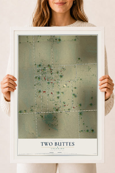 Map of Two Buttes, Colorado, 18 x 24 inch print in a white wood frame