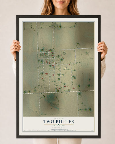 Map of Two Buttes, Colorado, 24 x 36 inch print in a black wood frame