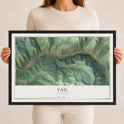 Map of Vail, Colorado, 12 x 18 inch print in a black wood frame