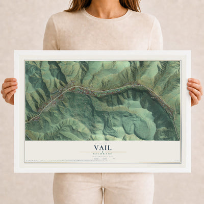 Map of Vail, Colorado, 12 x 18 inch print in a white wood frame