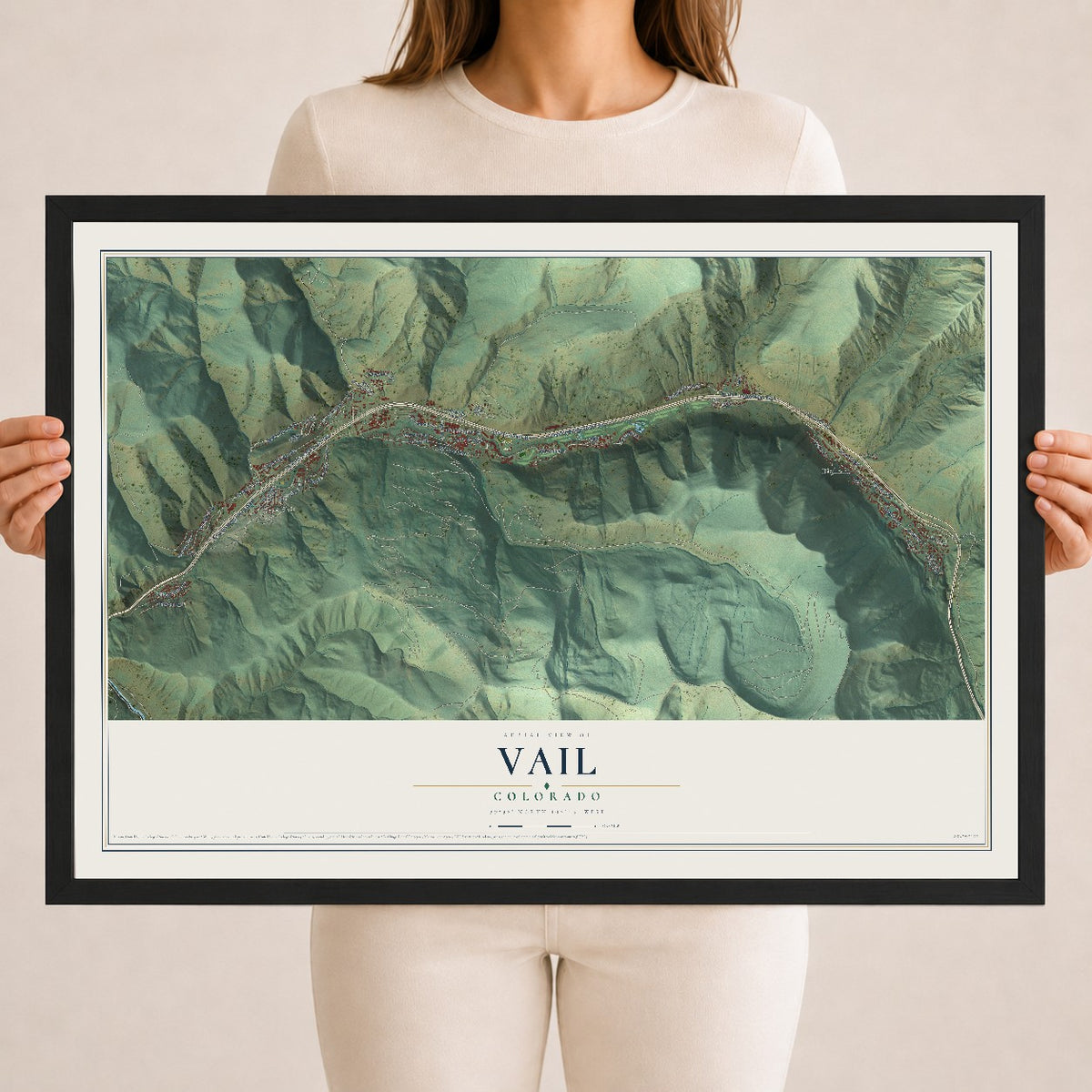 Map of Vail, Colorado, 18 x 24 inch print in a black wood frame