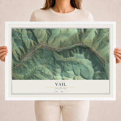 Map of Vail, Colorado, 18 x 24 inch print in a white wood frame