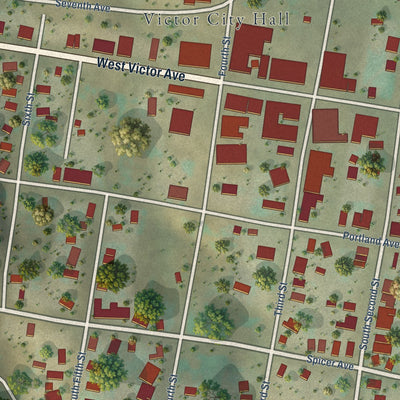 Close-up of the map of Victor, Colorado print showing street and building detail