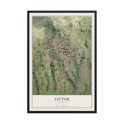 Map of Victor, Colorado, 12 x 18 inch print in a black wood frame