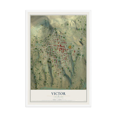 Map of Victor, Colorado, 12 x 18 inch print in a white wood frame